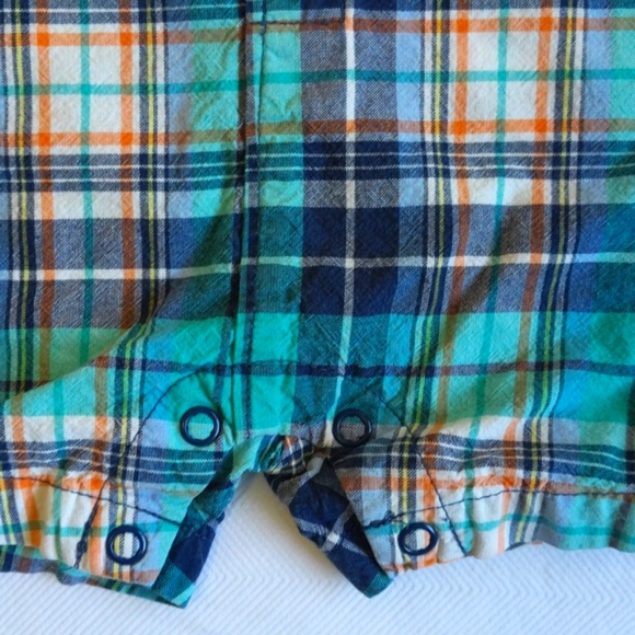 carter's plaid cotton twill button down romper with collar 9 months baby boy - Picture 3 of 6